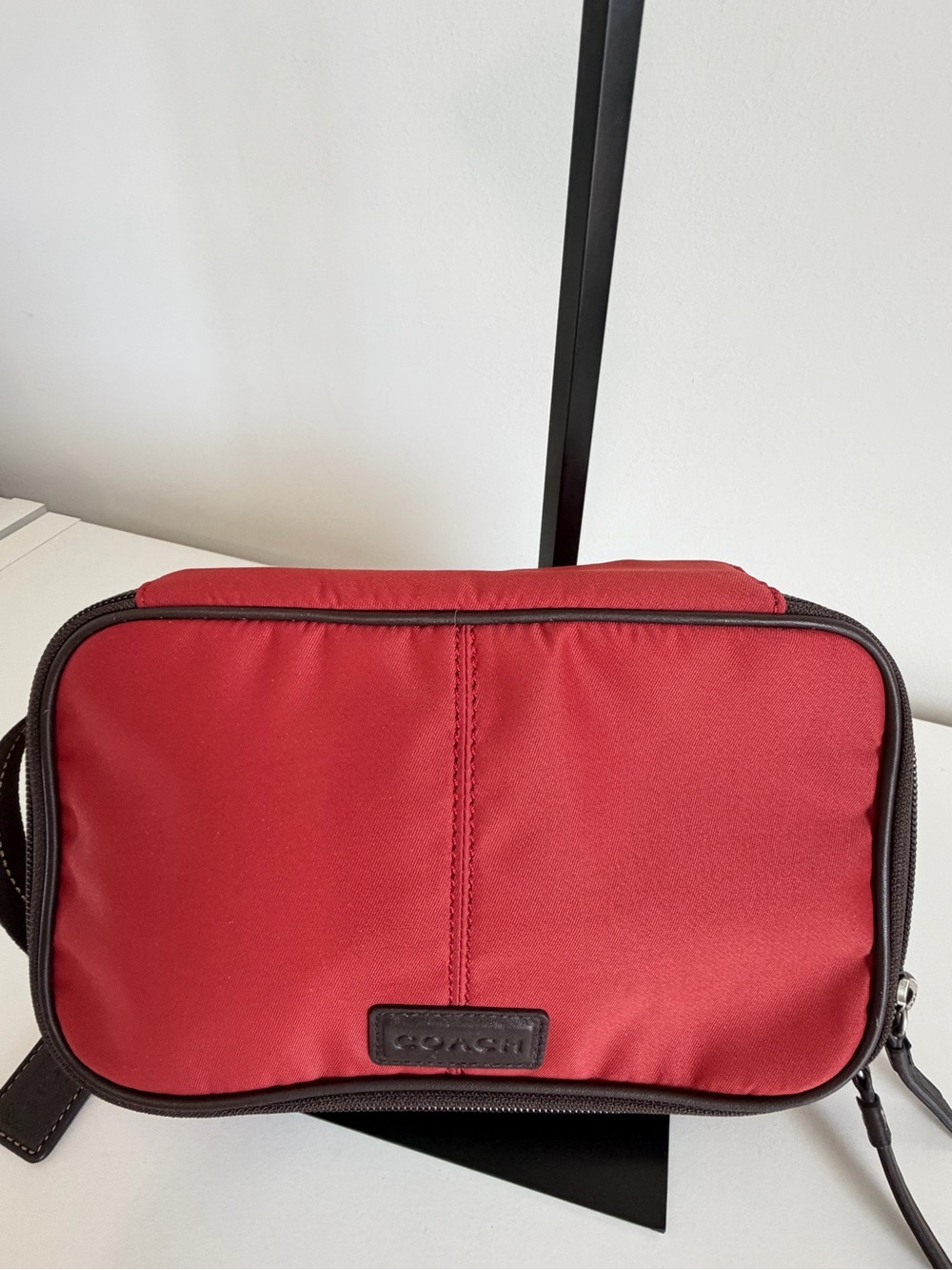 Coach Red Nylon Men's Toiletry Pouch with Contrast Trim